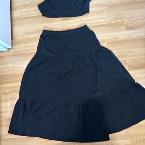 SHEIN Black Tiered Skirt with one shoukd crop top